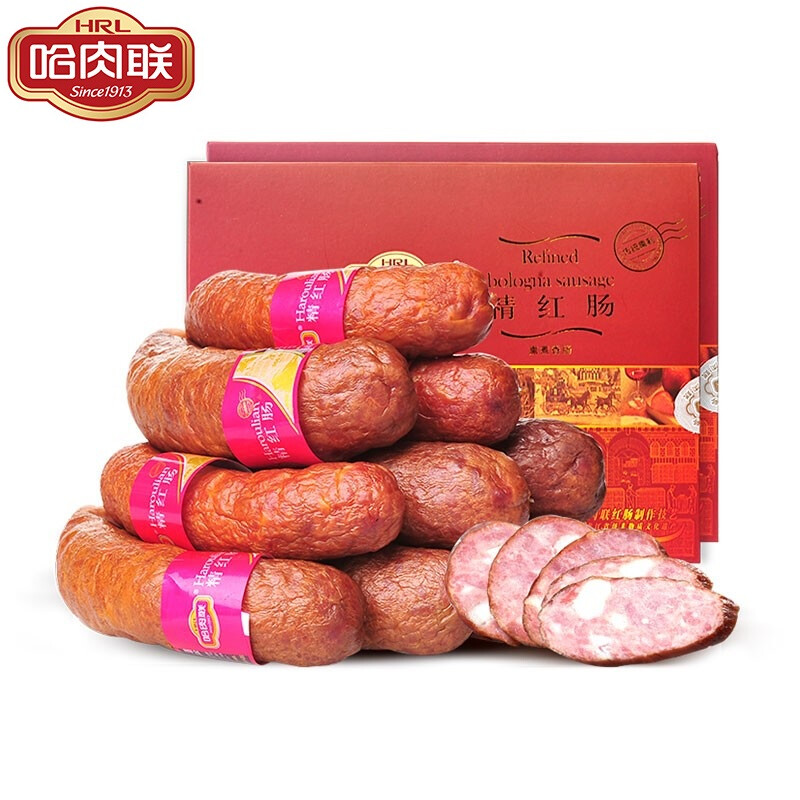 哈肉联 精红肠礼盒500g*2盒 中华老字号 肥瘦型哈尔滨红肠 东北特产 香肠火腿肠 含肥丁【加购优先发货】