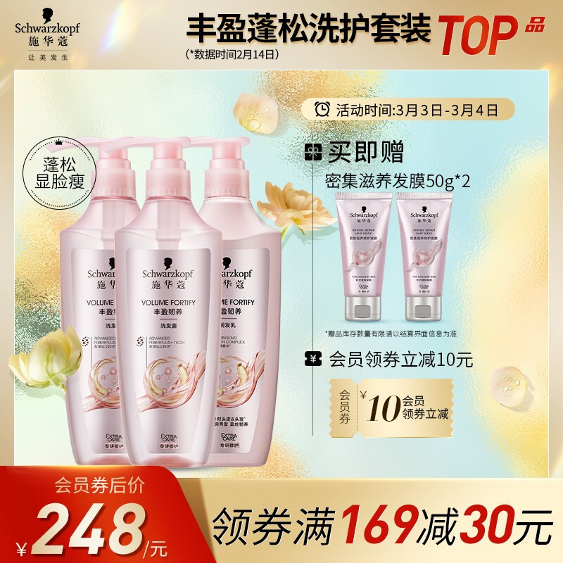 施华蔻丰盈韧养洗护套装（洗发水400ml*2+护发素400ml）(洗发水洗发膏 发根蓬松丰盈 控油)